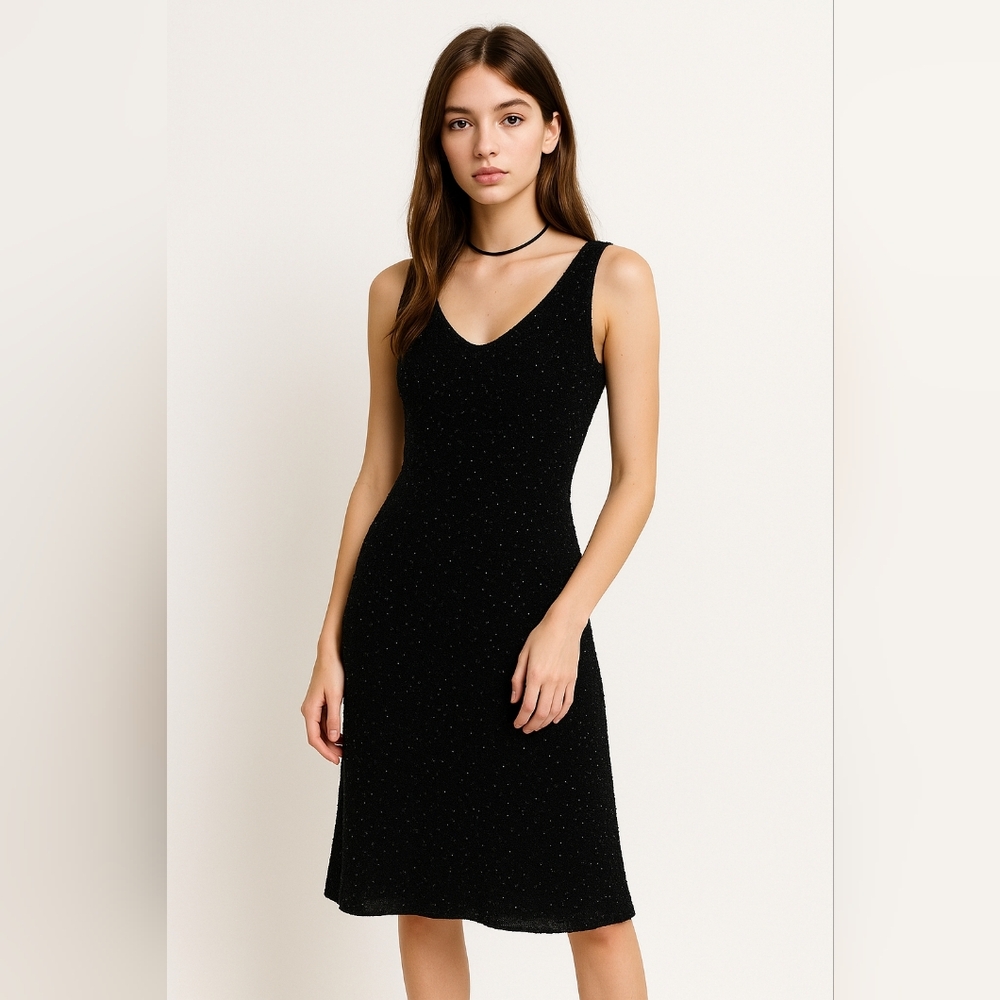 Vintage Cache‎ Sequin Beaded Cocktail Black Dress Women's Small Y2k 90s